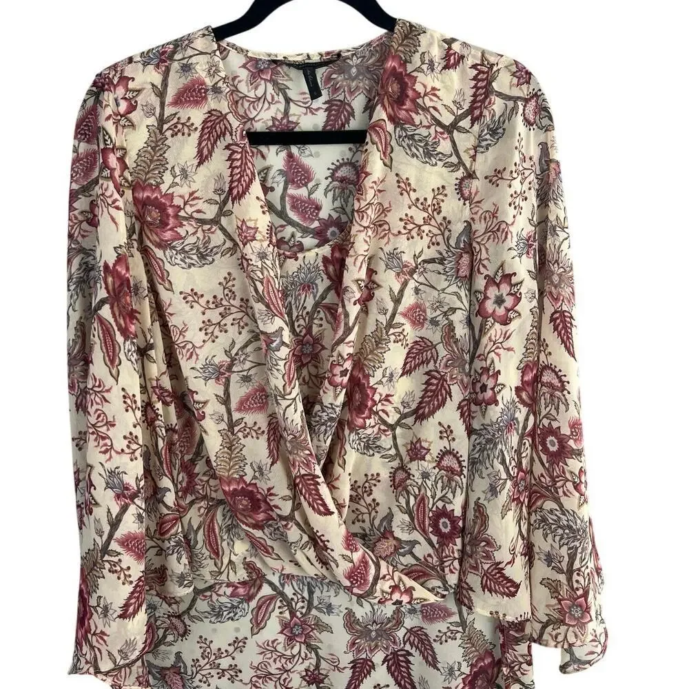 BCBGMaxAzria Blouse Faux Wrap Hi-Low Floral Blouse Size S